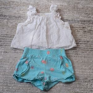 Crewcuts J. Crew Girls Bundle Eyelet Tank Top Cotton Shorts Seahorse Coral 2‎